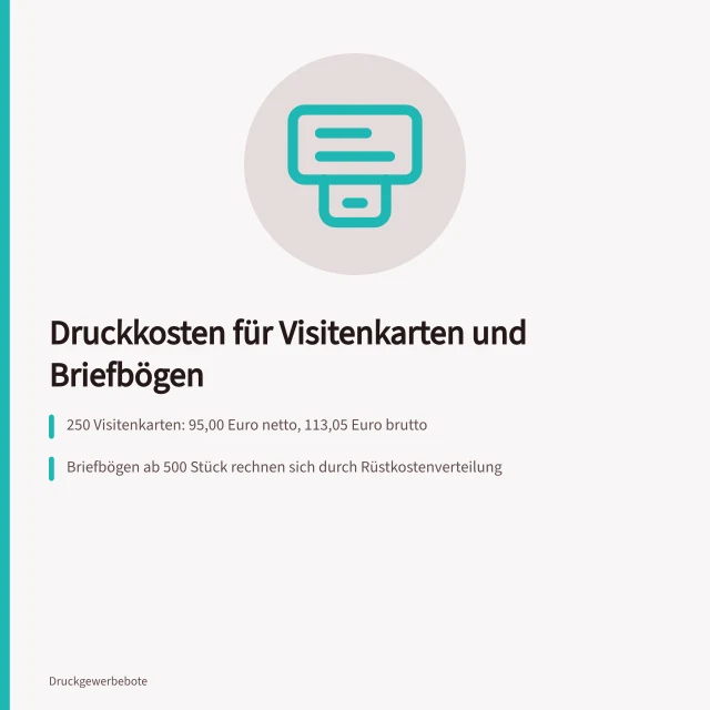 Kalkulationstabelle für Visitenkarten und Briefbögen mit Netto- und Bruttopreisen. Briefpapier und Visitenkarten bestellen: Mengen, Papier und Veredelung kalkulieren