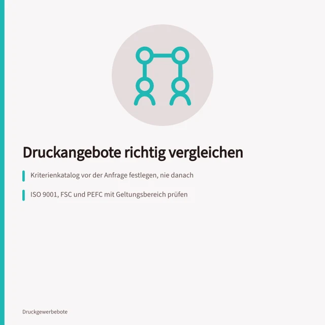 Kriterienkatalog und Angebotsmatrix für den Druckeinkauf. Druckerei anhand von Kriterien und Nachweisen für vergleichbare Angebote auswählen