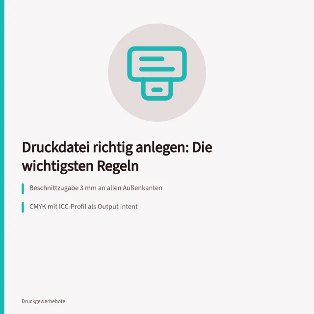 Infokarte zu Beschnitt, CMYK, Auflösung und PDF/X-4 für Druckdateien. Welche Daten gehören in eine Druckdatei für Geschäftsdrucksachen?