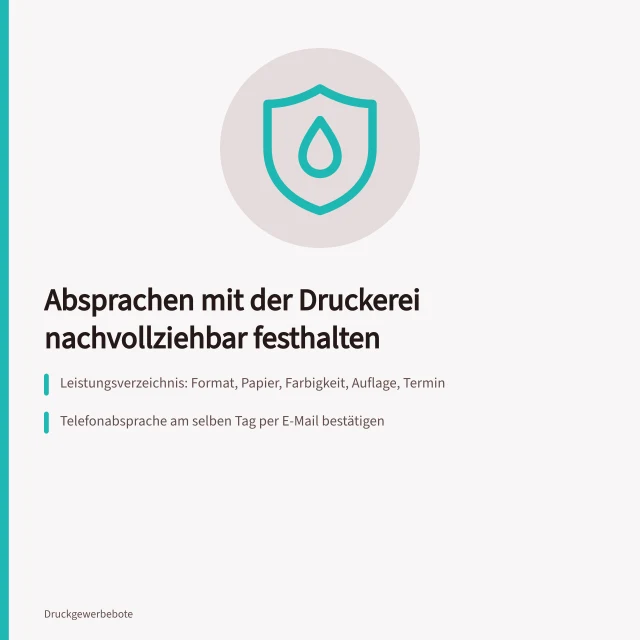 Karte zu Nachweiskette: Leistungsverzeichnis, Änderungsprotokoll, Abnahmeprotokoll bei Druckaufträgen. Wie halte ich Absprachen mit der Druckerei nachvollziehbar fest?